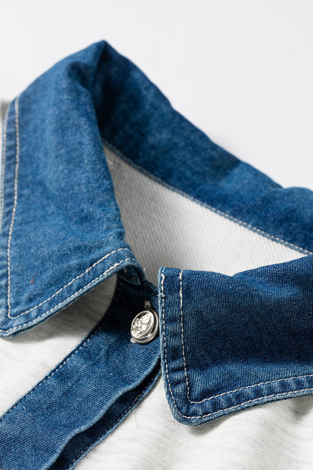 Light Grey Denim Patchwork Polo Collar Elastic Waist Sleeveless Romper