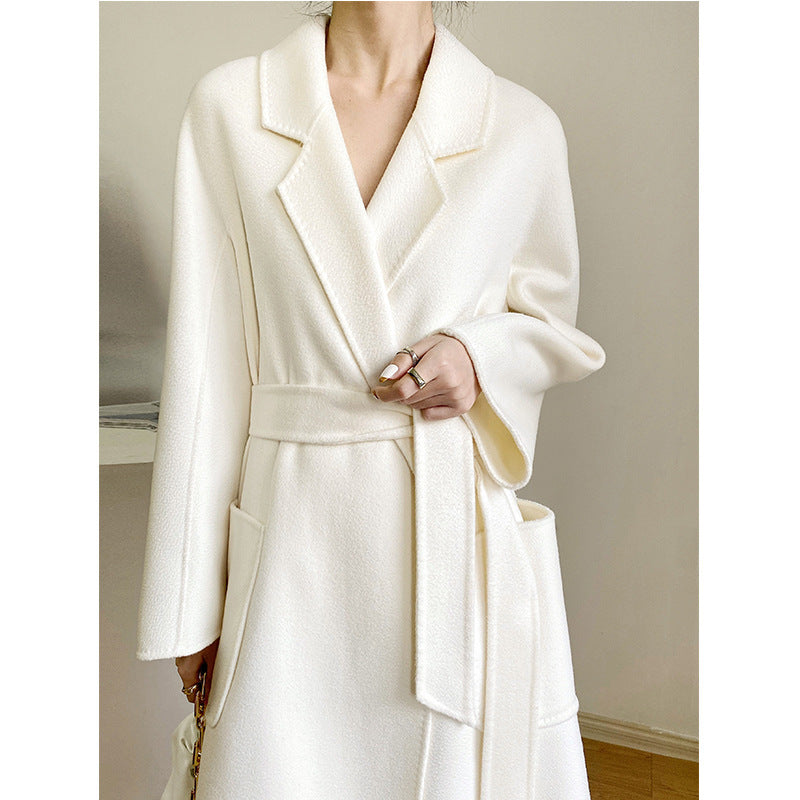 Women's Fashion Double-Sided Cashmere Water Ripple Coat – Luxury & Versatility