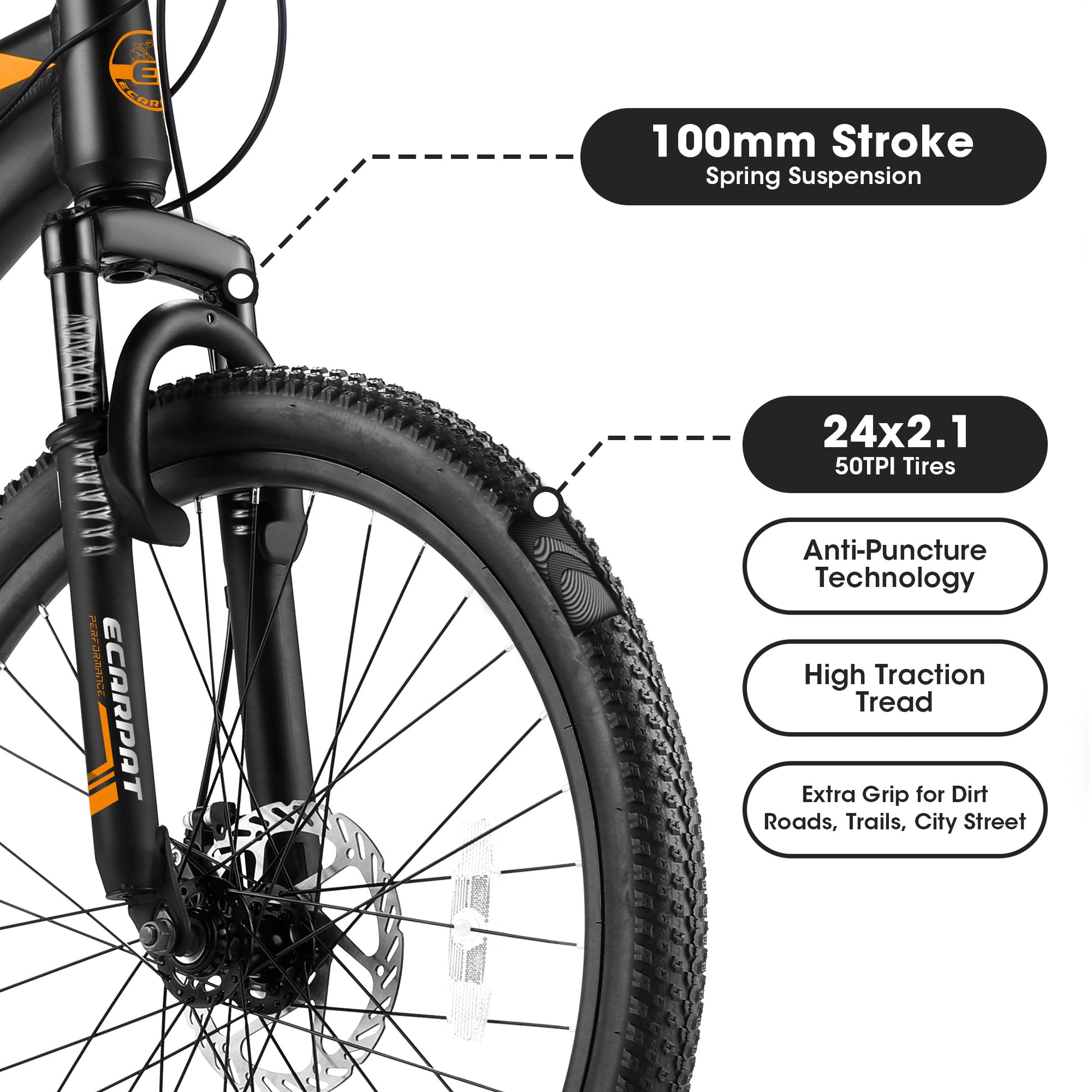 City-Cruizer – 24" Carpat™ ALUMINIUM Mountain Bike (21-Speed, Black-Orange)