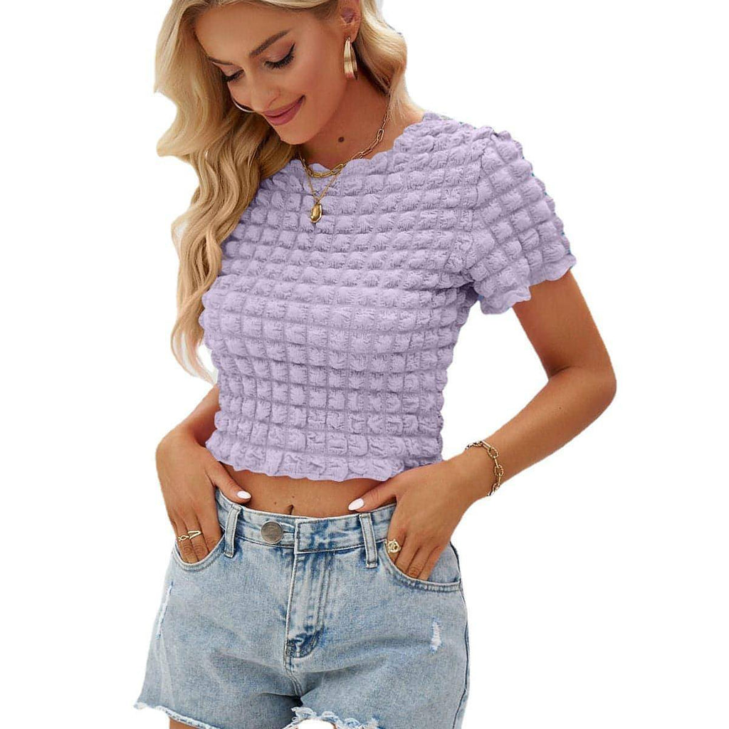 Camiseta de manga corta con estampado de palomitas de maíz para mujer