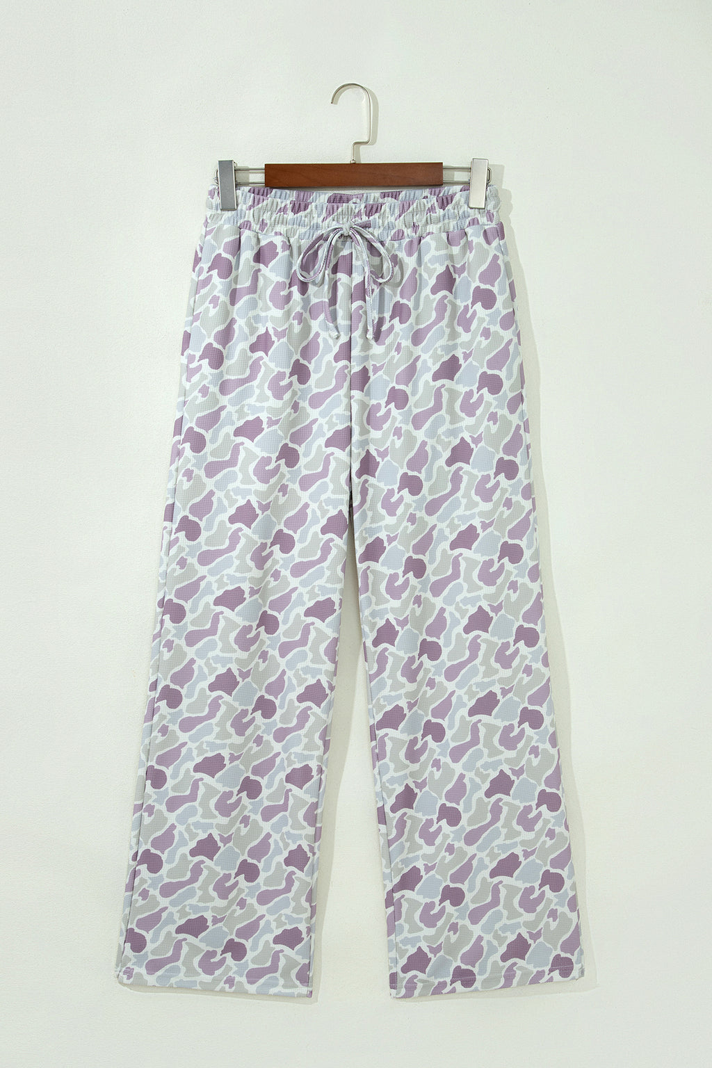 Green Camo Print Drawstring Waist Loose Fit Full Length Pants