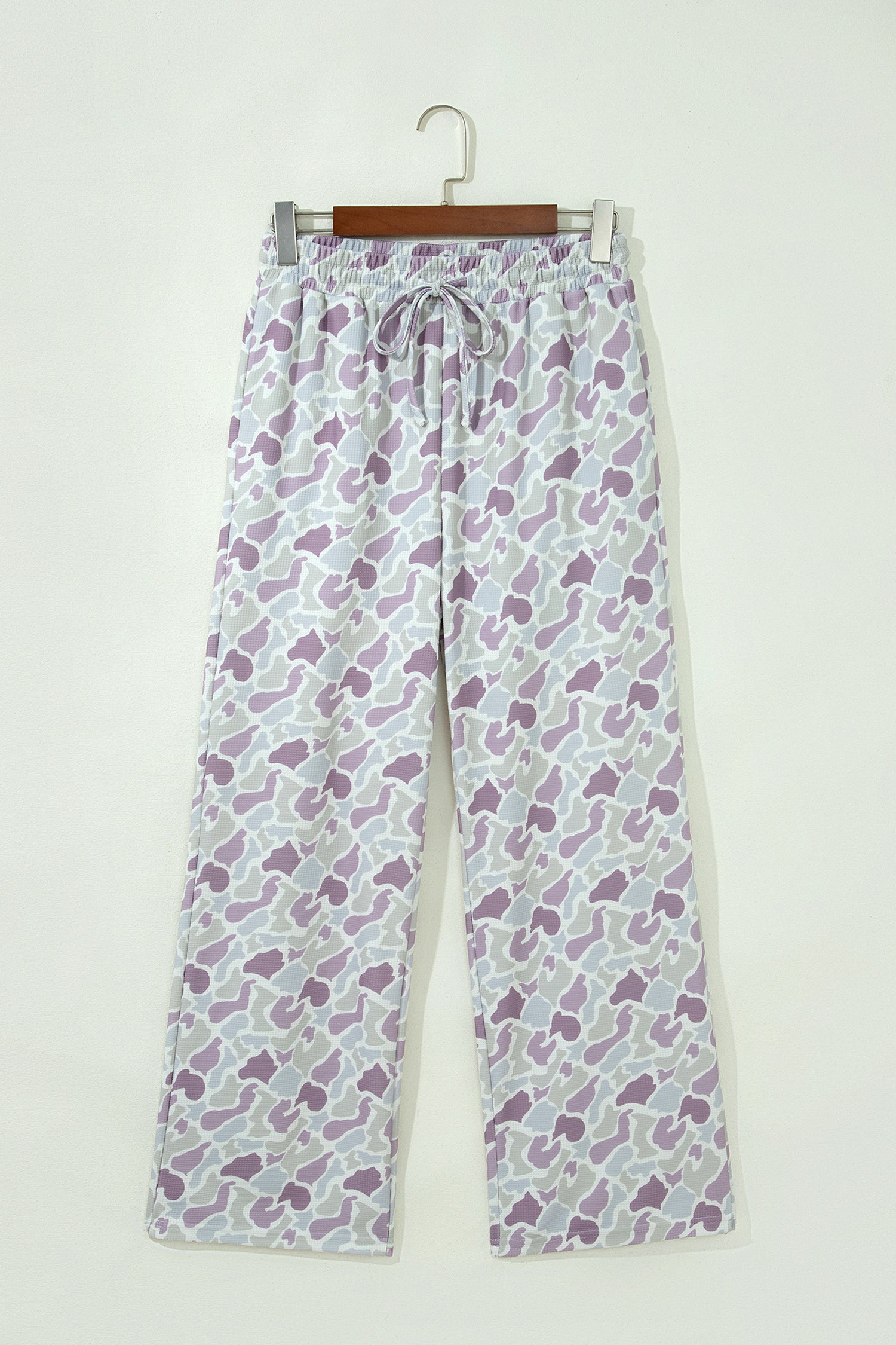 Green Camo Print Drawstring Waist Loose Fit Full Length Pants