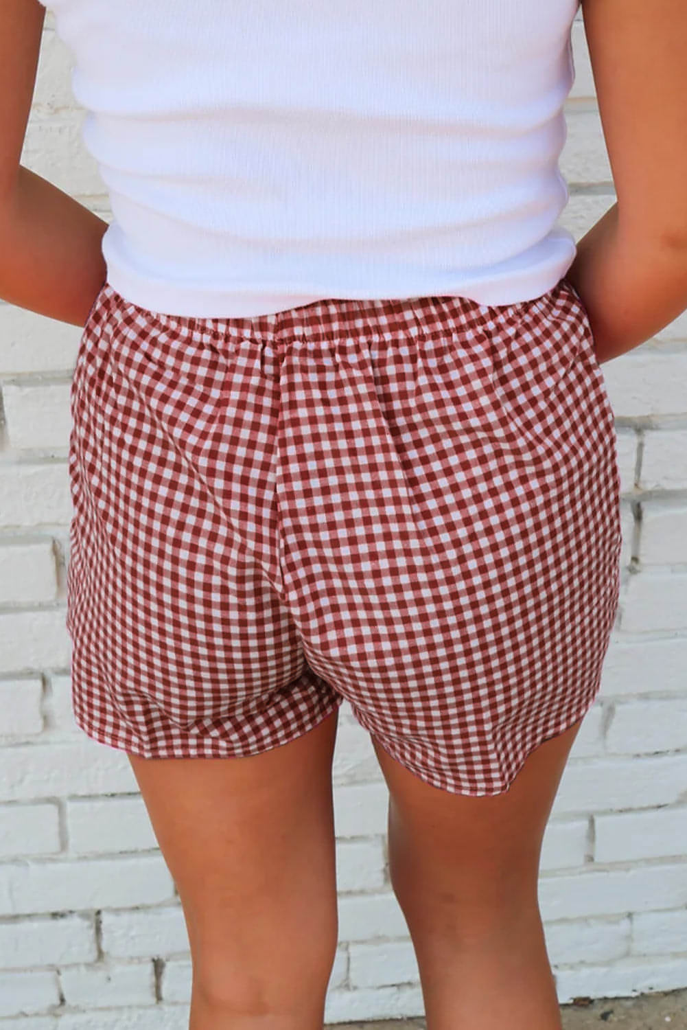 Rot karierte Shorts mit Gingham-Print und hoher Taille