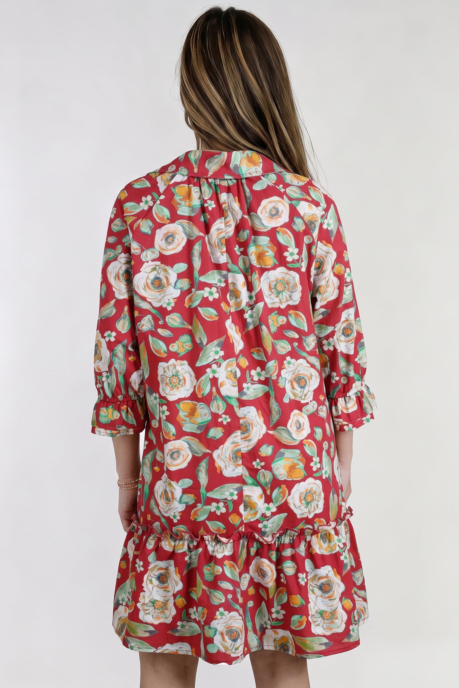 Red Floral Print Half Sleeve Short Shift Dress