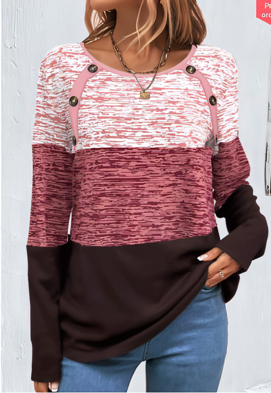 Camiseta de manga larga con botones para mujer