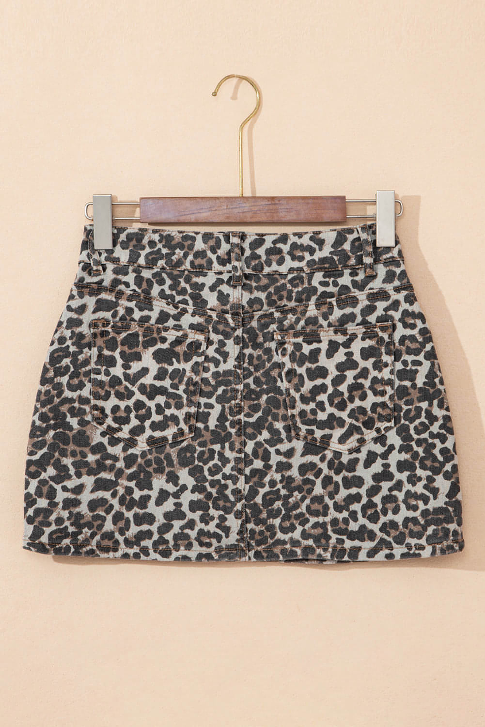 Khaki Leopard Denim Mini Skirt