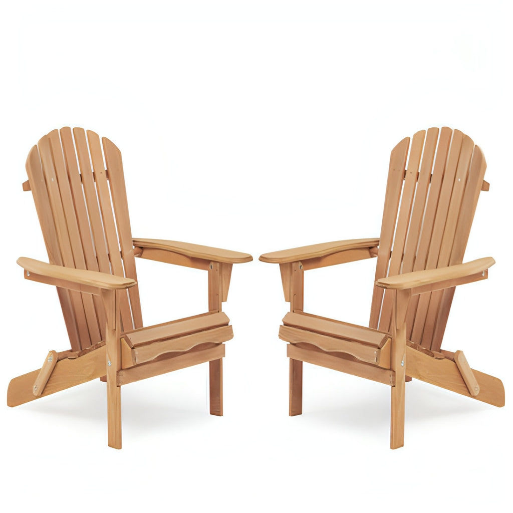 LuneluX_Home – Wooden Folding Adirondack Chair Set (2 pcs, Light Brown)
