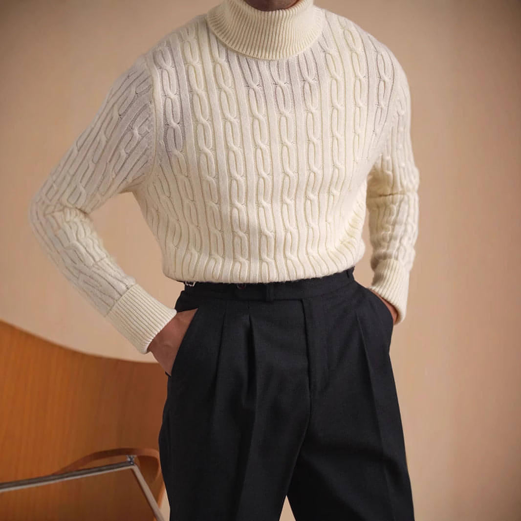 Sweater de gola alta casual de manga longa masculina