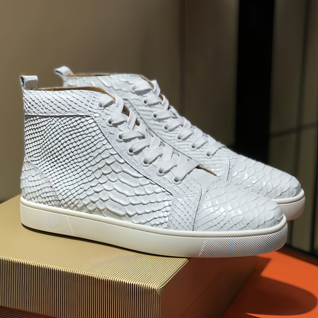 Zapatos de tabla casuales de caña alta para hombre con estampado de cocodrilo, deportivos, de cuero, con cara clara, para celebridades de Internet