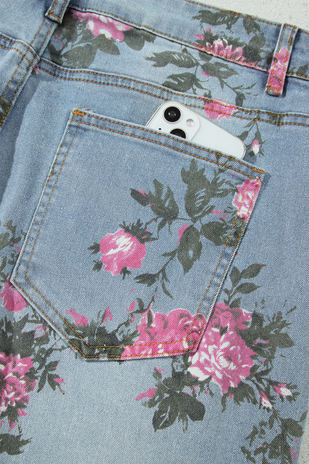 Sky Blue Plus Size Floral Print Ankle Length Loose Jeans