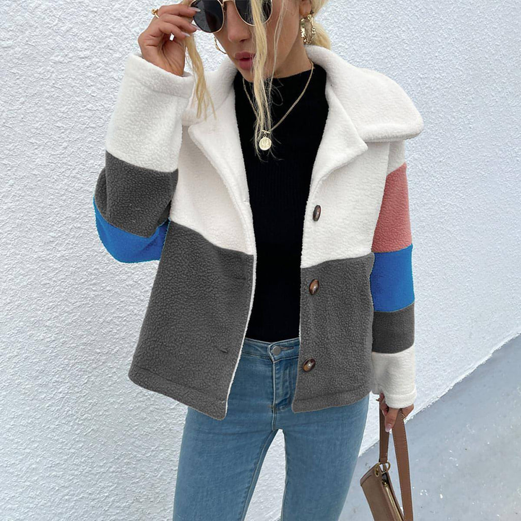 Glänzende Jacke mit Button-Down-Kragen und Farbblockdesign