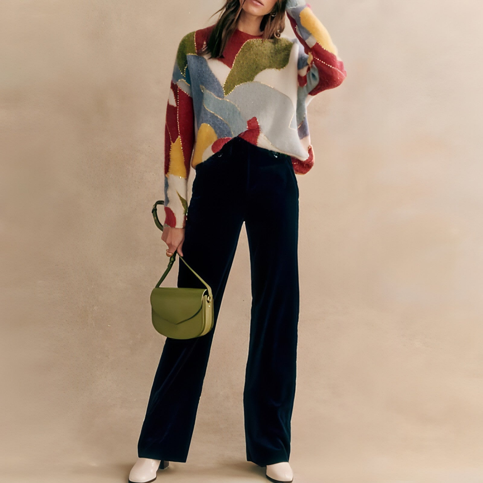Fashion Elegant Crew Neck Pullover Sweater Women