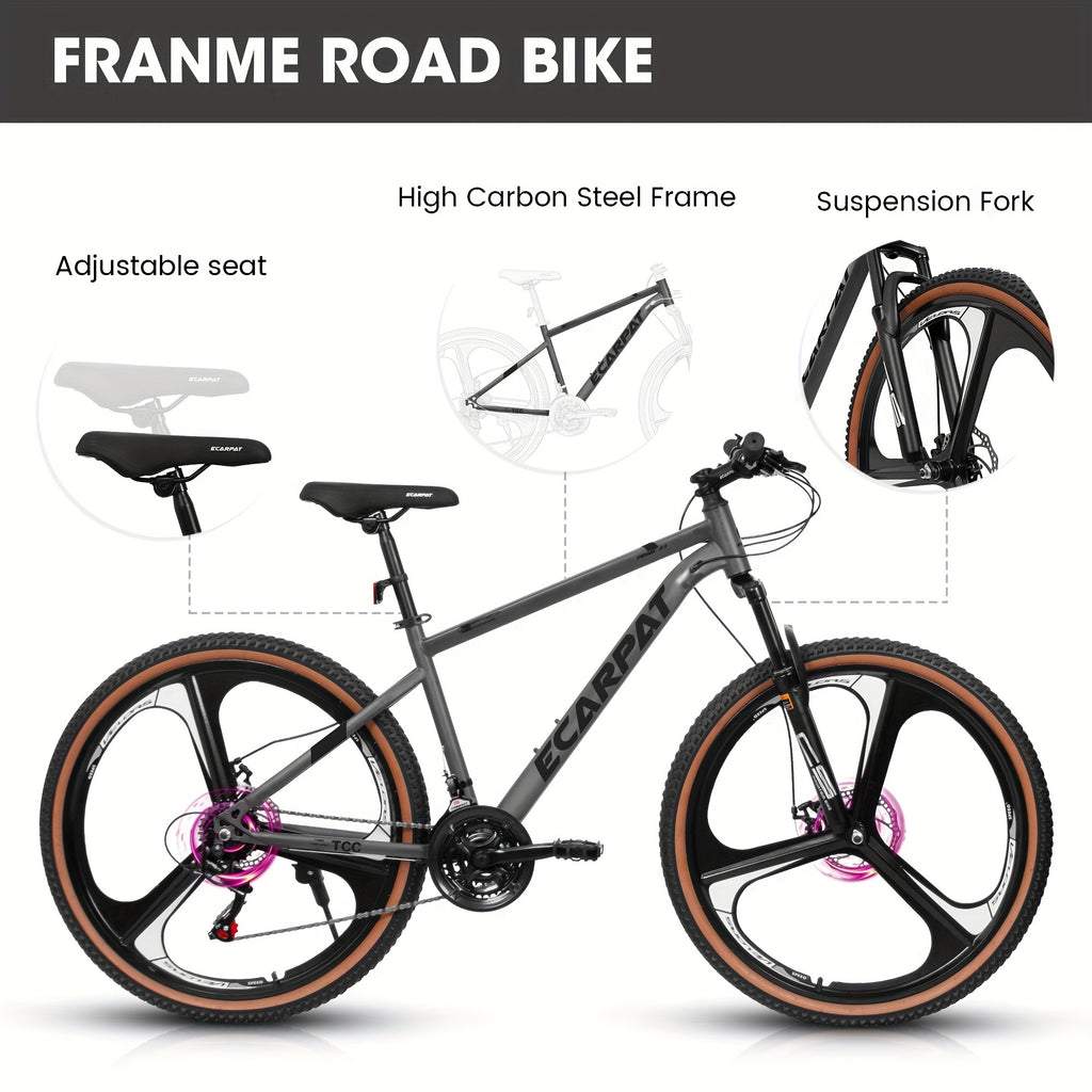 Ecarpat™ Racing MODERNA – 27.5" Hybrid MTB (21-Speed, Dual Disc, Black-Orange)