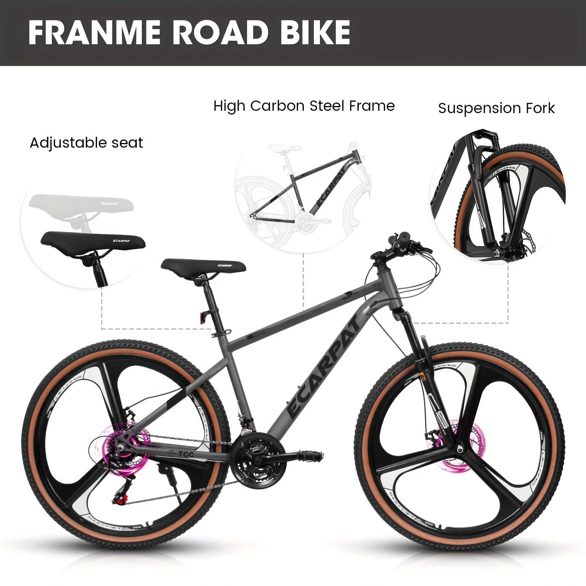 Ecarpat™ Racing MODERNA – 27.5" Hybrid MTB (21-Speed, Dual Disc, Black-Orange)