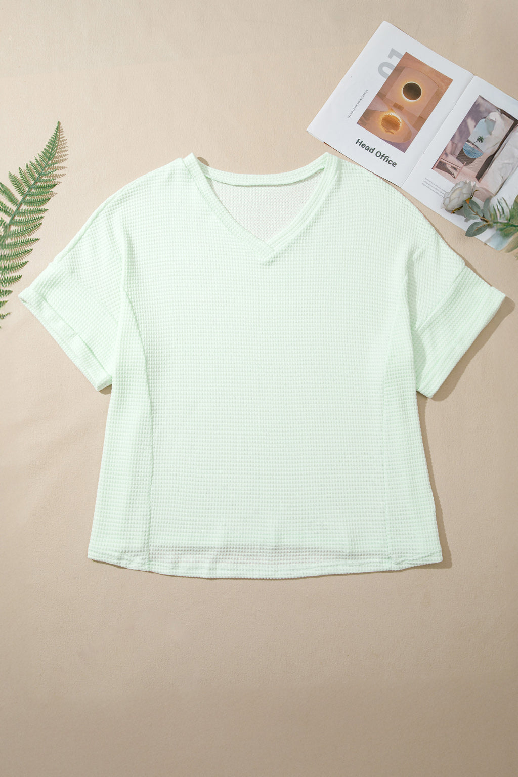 Wisteria V Neck Short Sleeve Plus Size Waffle Knit Top