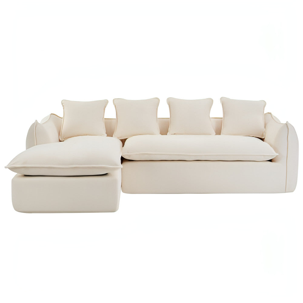 LuneluX_Home – Oversized 3-Seater L-Shape Sofa with Chaise (Beige/Grey)