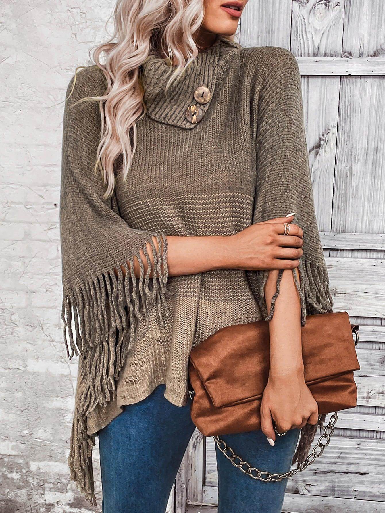 Sweater Lapel Pullover Gradient Women