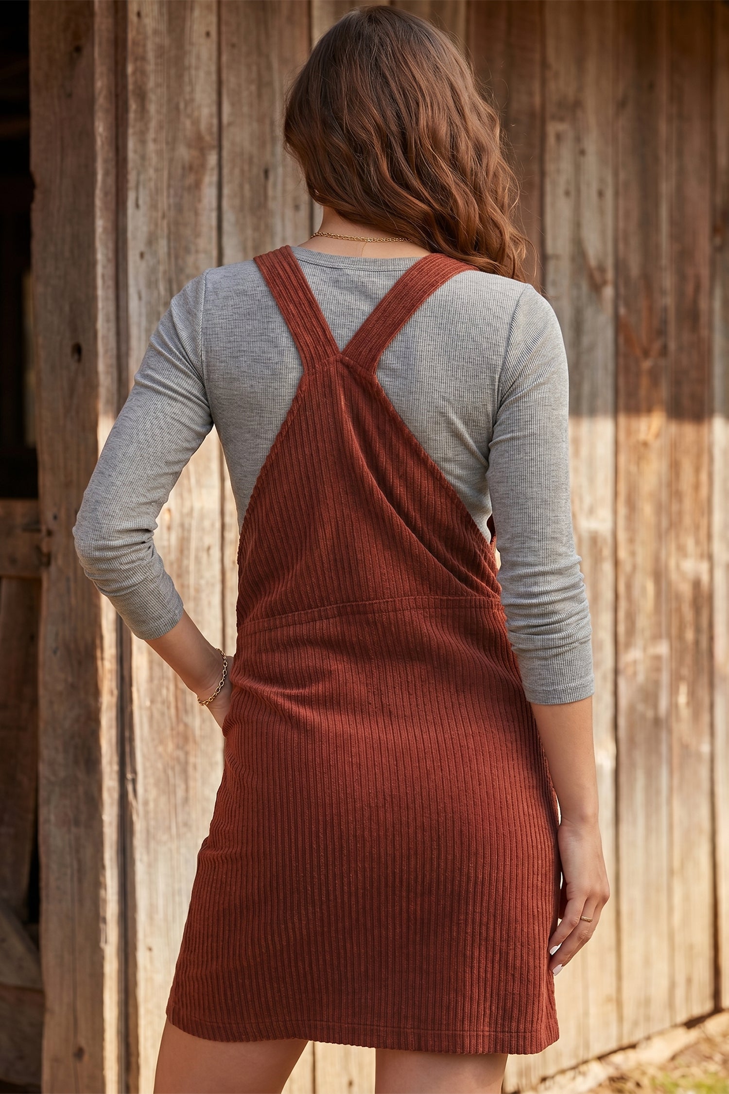 Clay Ribbed Corduroy Zip-Up Sleeveless Pocket Sheath Dress