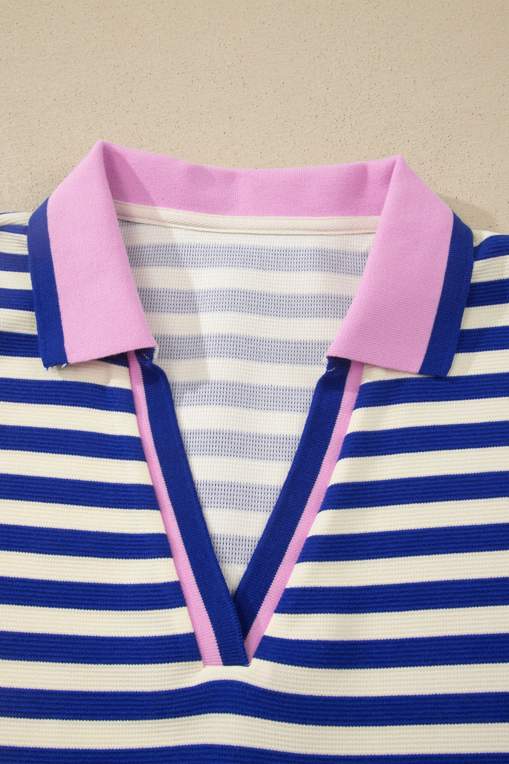 Dark Blue Striped Shift Dress Colorblock V Neck Short Sleeve Casual Summer