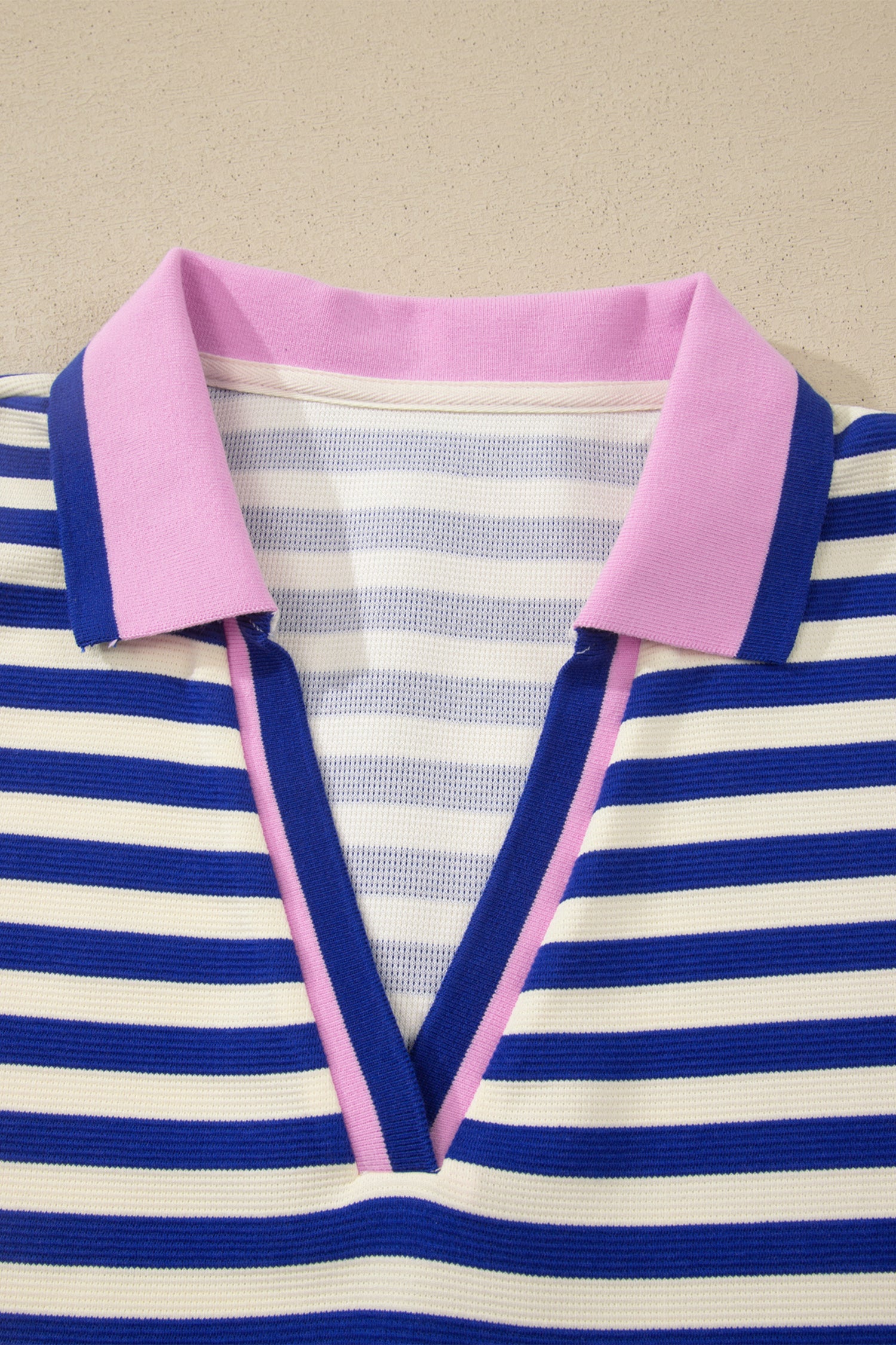 Dark Blue Striped Shift Dress Colorblock V Neck Short Sleeve Casual Summer