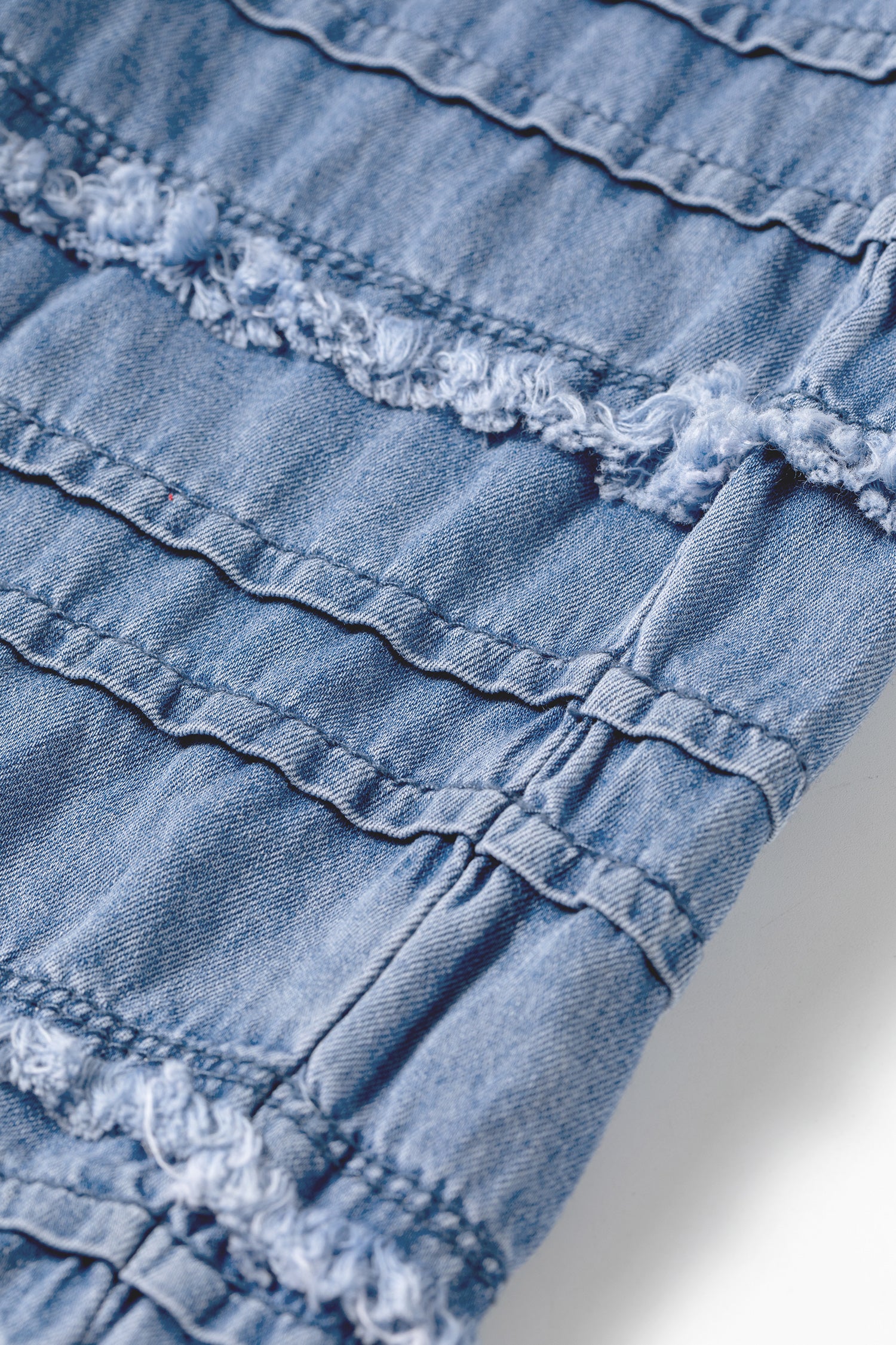 Dusk Blue Tiered Raw Edge Ruffled Plus Size Wide Leg Denim Pants