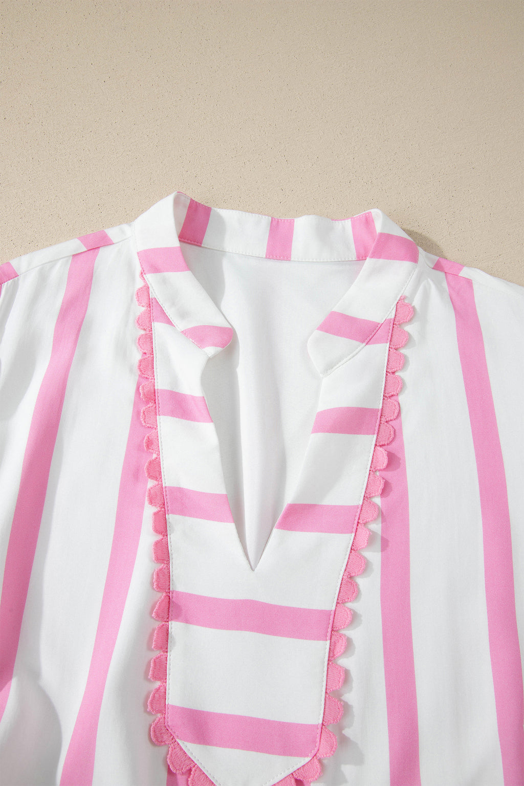 Pink Stripe Plus Size V Neck Short Puff Sleeve Tiered Maxi Dress