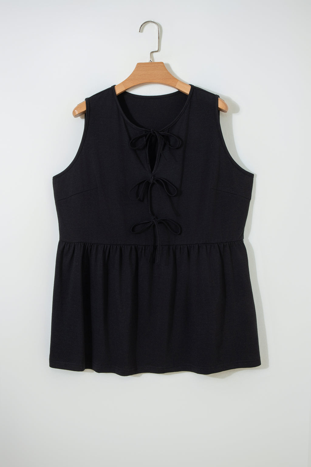 Coffee Plus Size Solid Color Bow Tie Peplum Tank Top
