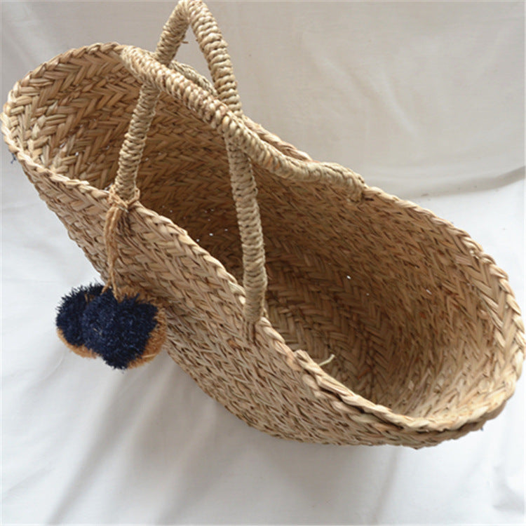 SolunaWeave™ – Raffia Pom Beach Bag