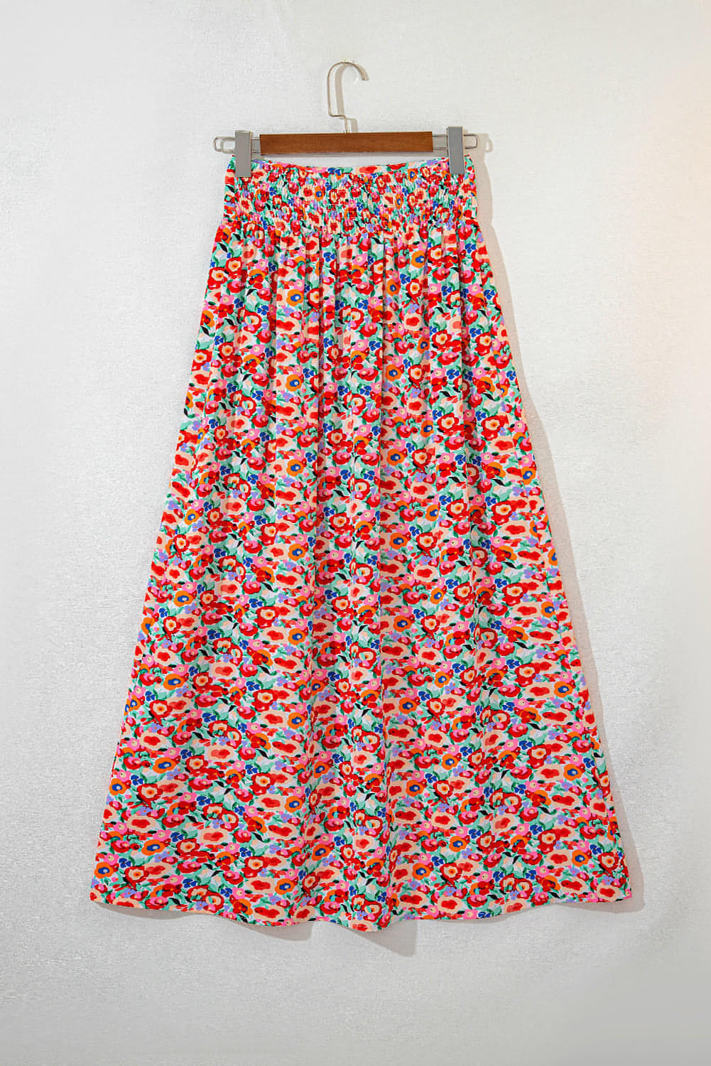 Red Floral Print Wide Band Band Slit Maxi Salia