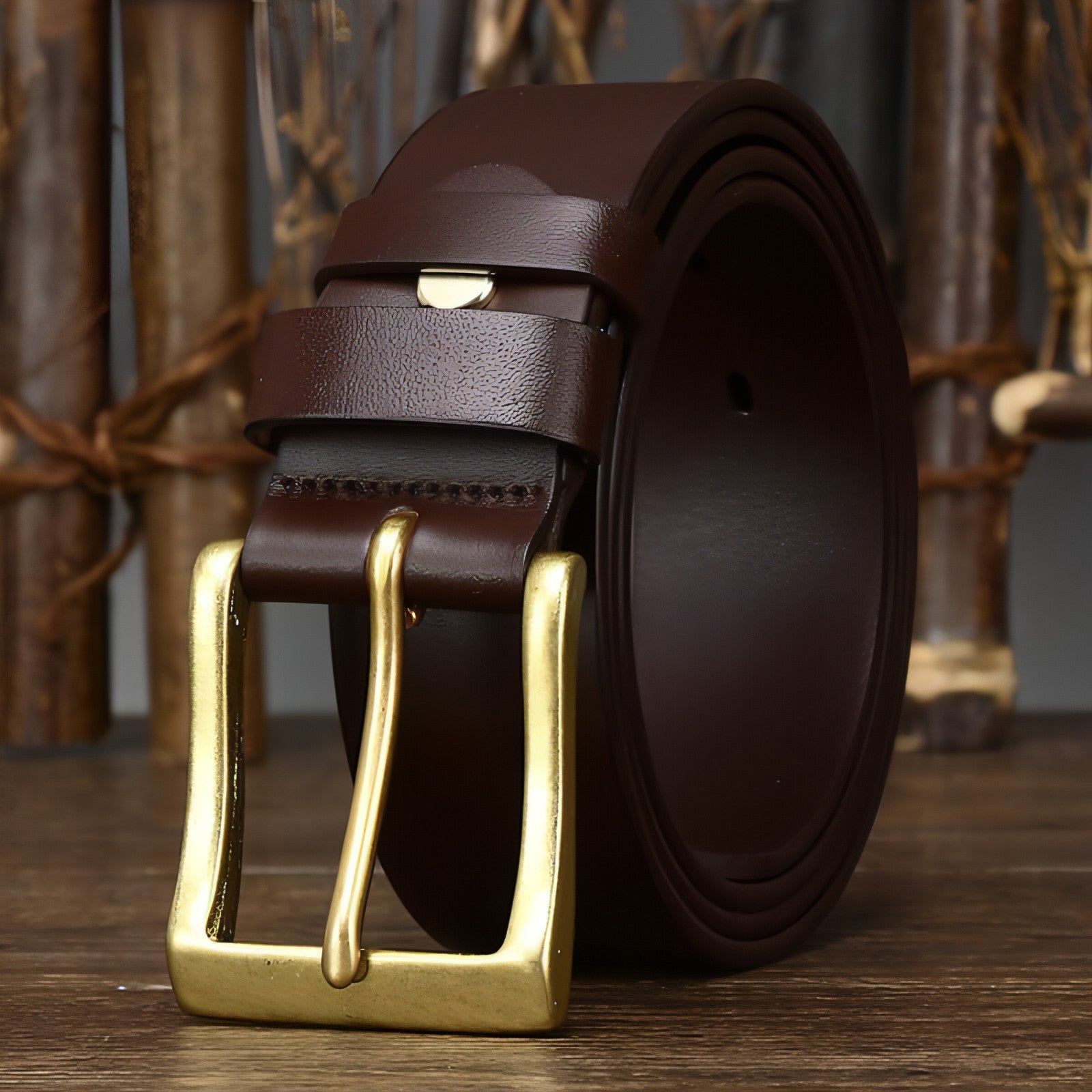 Cinturón de cuero para hombre con hebilla de alfiler, primera capa de piel de vaca, sencillo y brillante, para pantalones casuales