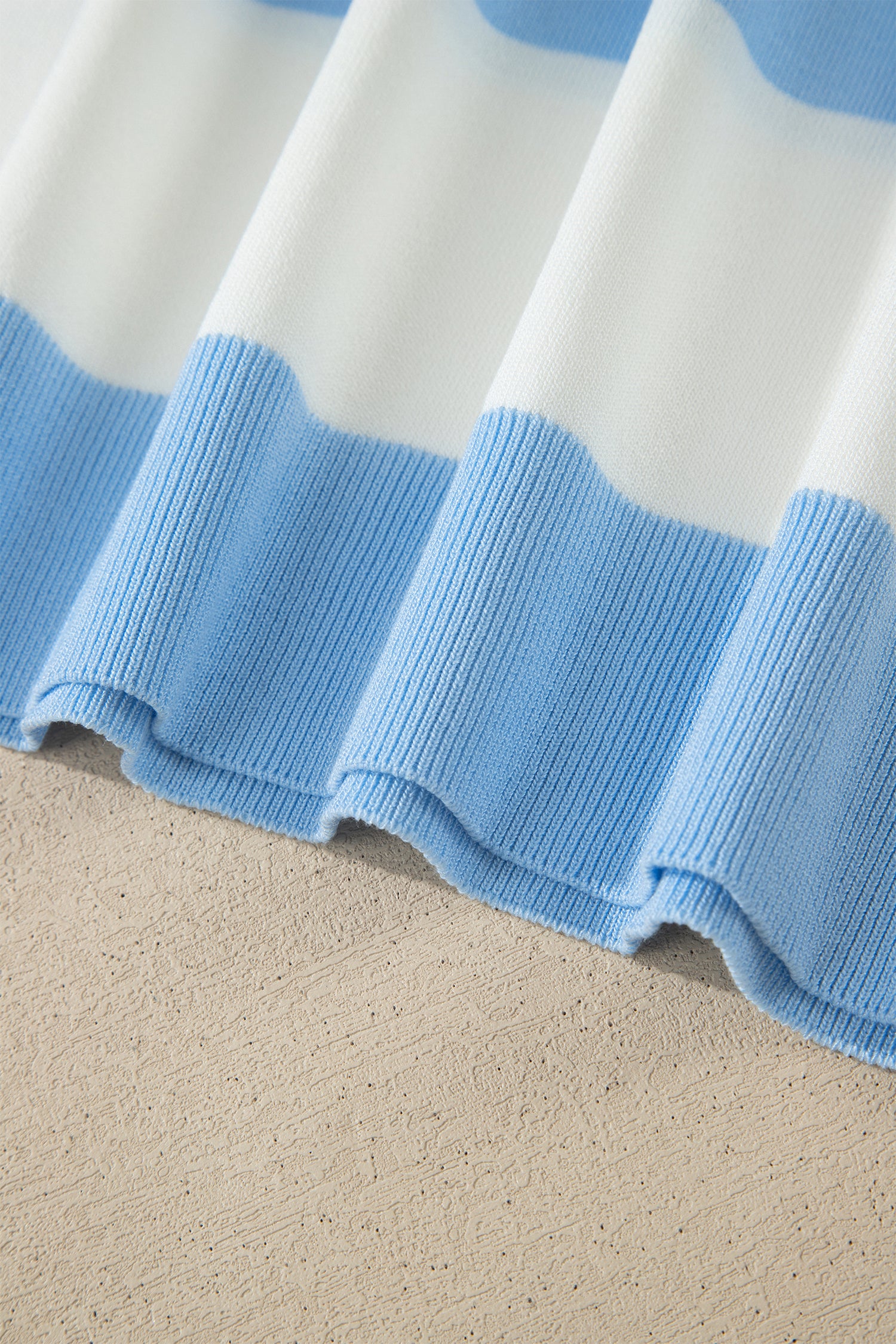 Sky Blue Stripe Colorblock Plus Size Short Sleeve Sweater