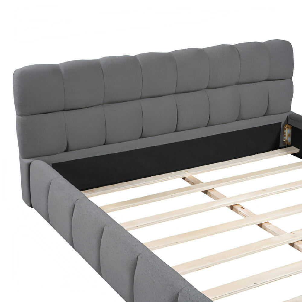LuneluX_Home – 81.7" Upholstered Double Bed with Soft Linen Backrest (Gray)