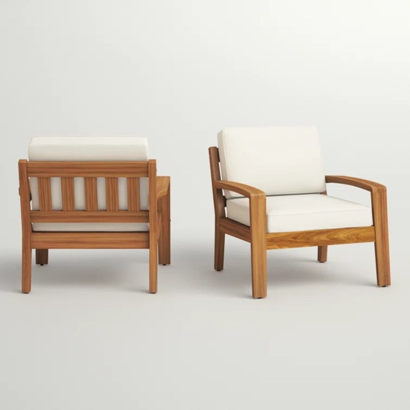 LuneluX_Home - Garden Club Chair Set (2 pcs, Acacia Wood & Beige Cushions)