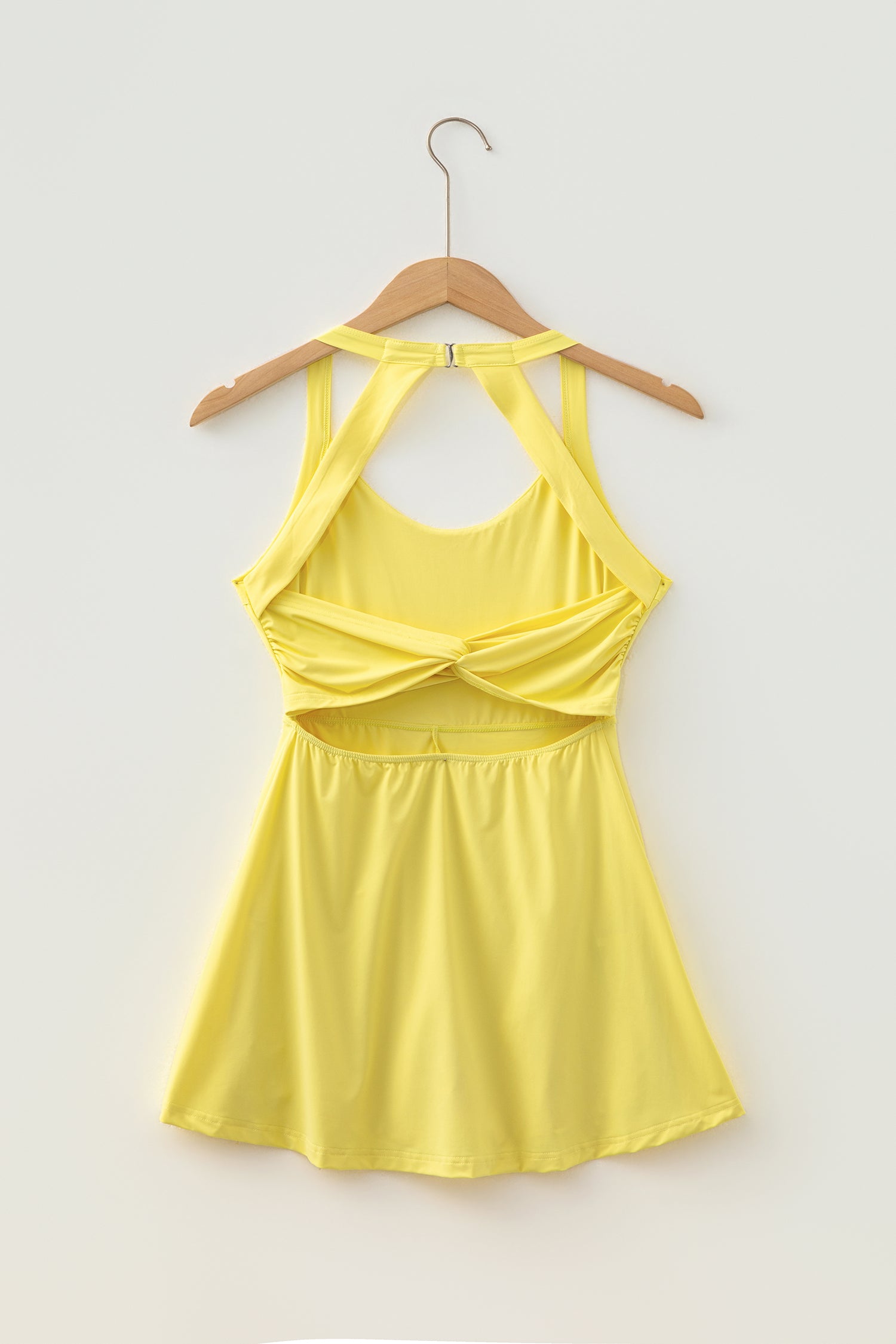 Yellow Cream Daring Back Cutout Active Mini Dress with Shorts
