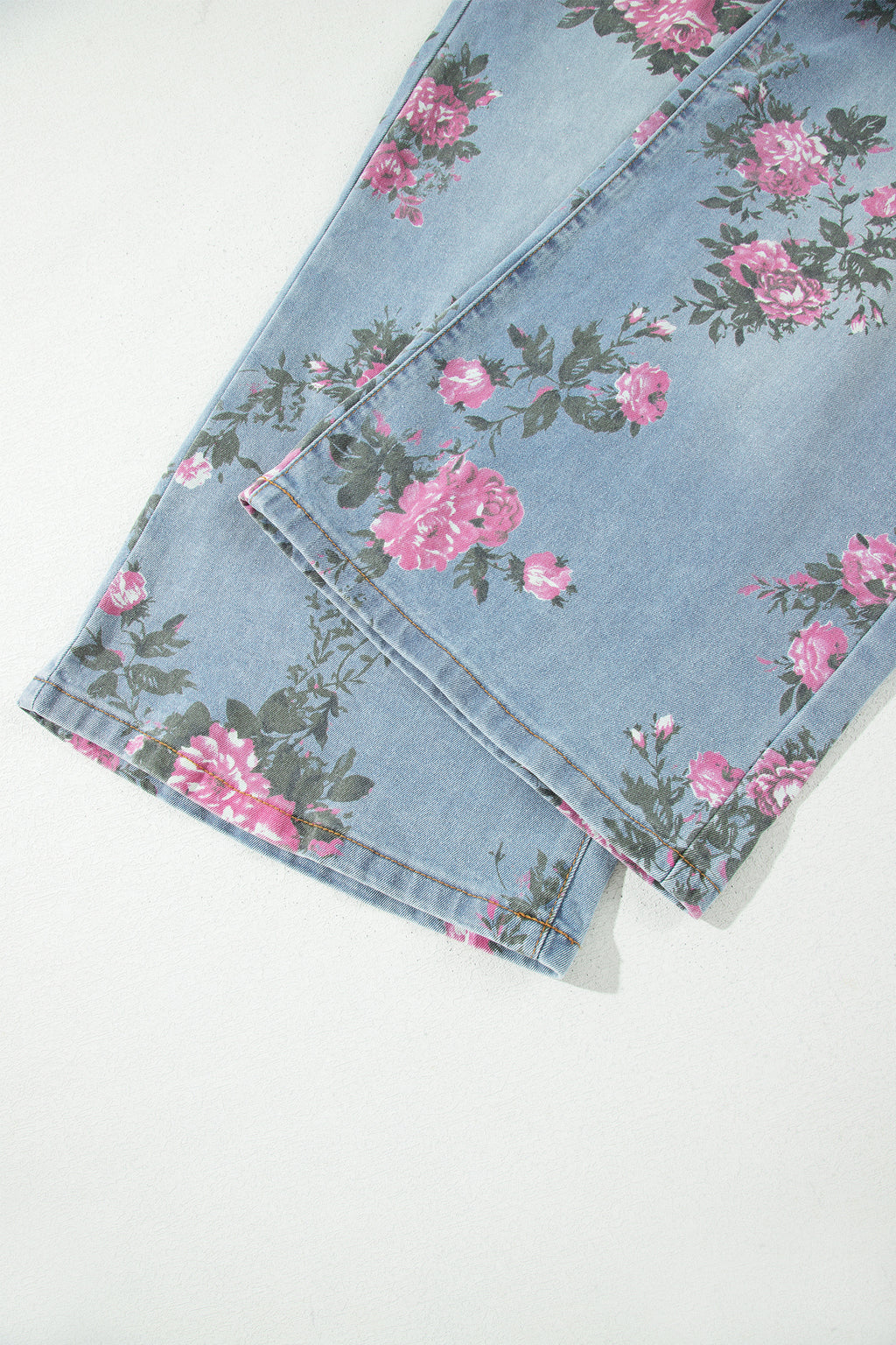 Sky Blue Plus Size Floral Print Ankle Length Loose Jeans