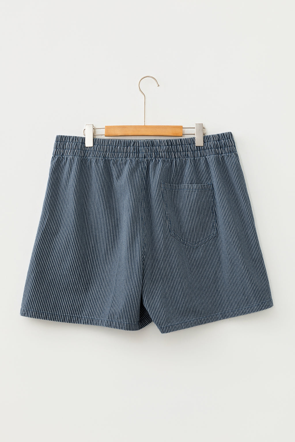 Sky Blue Stripe Plus Size Contrast Drawstring Elastic Waist Denim Shorts