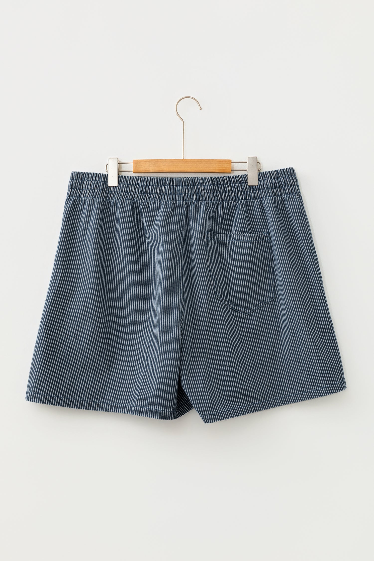 Sky Blue Stripe Plus Size Contrast Drawstring Elastic Waist Denim Shorts