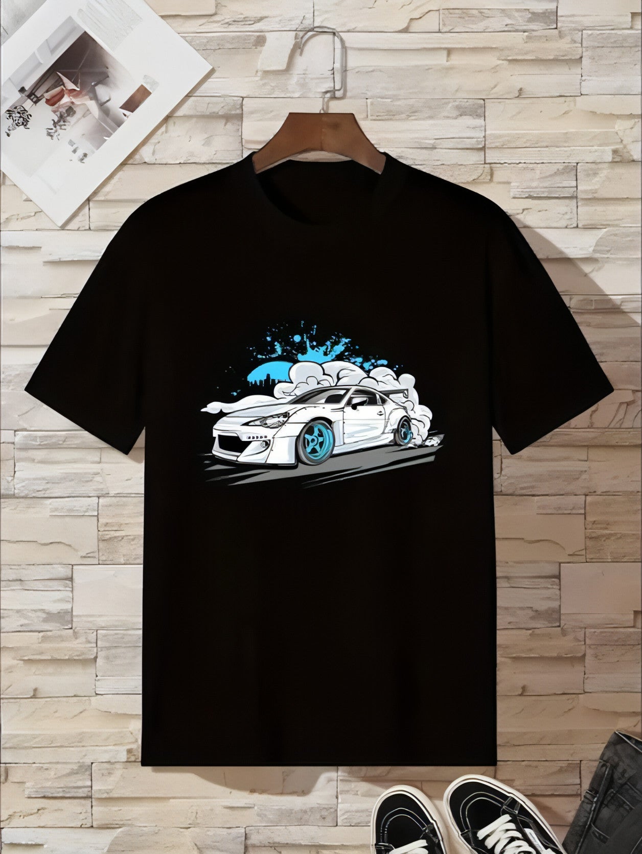 Youth White Sports Car Casual T-shirt Men