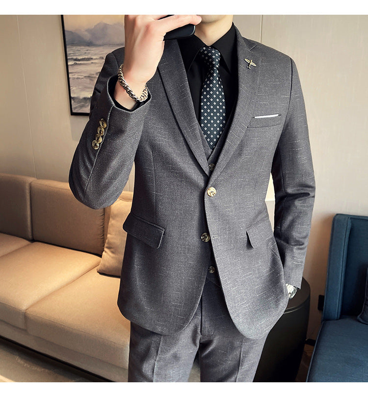 Mode Mesh Plaid Men Tuxedo Three-Piece Suit