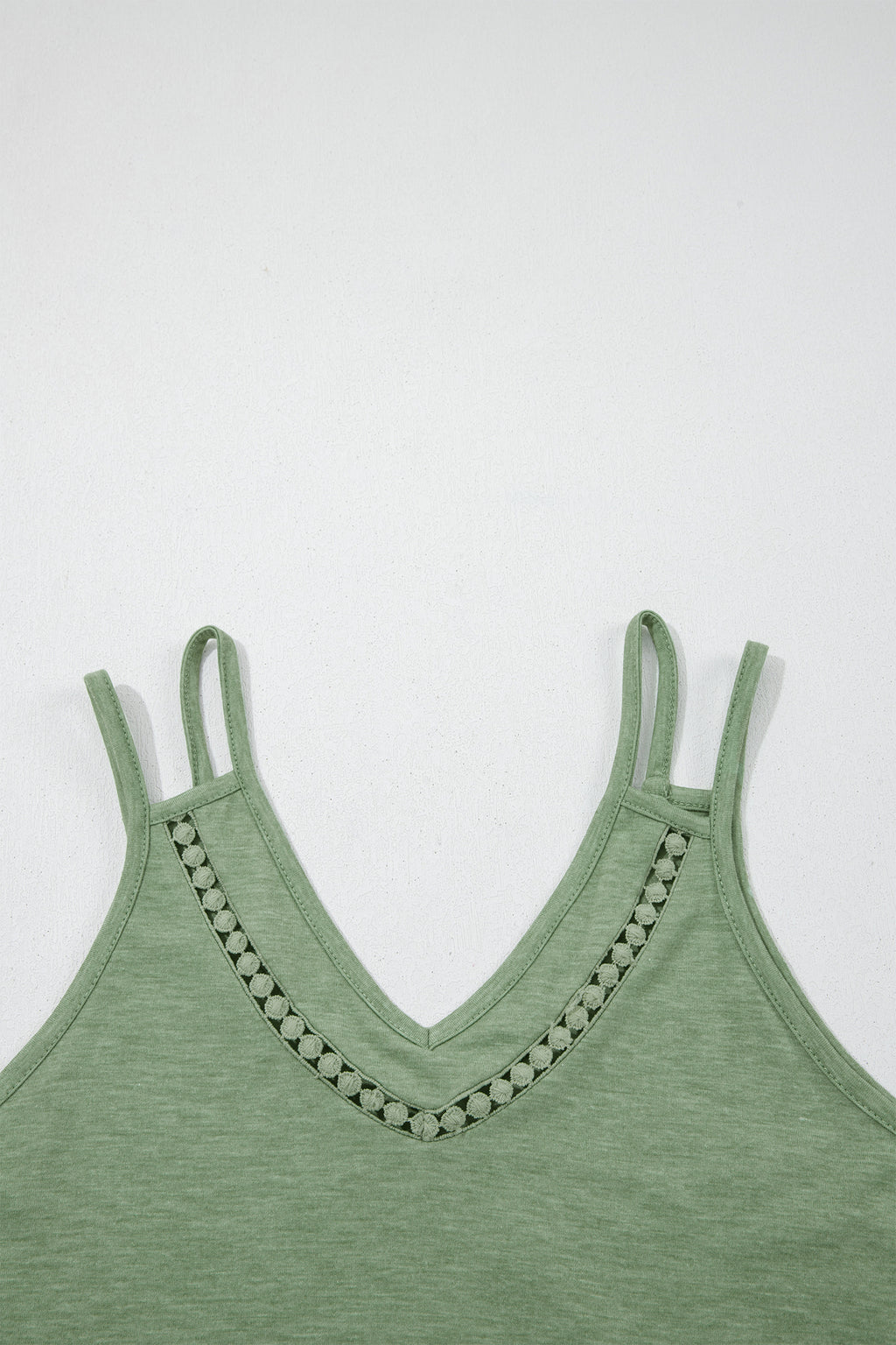 Grass Green Solid Color Lace Detail V Neck Sleeveless Shift Mini Dress