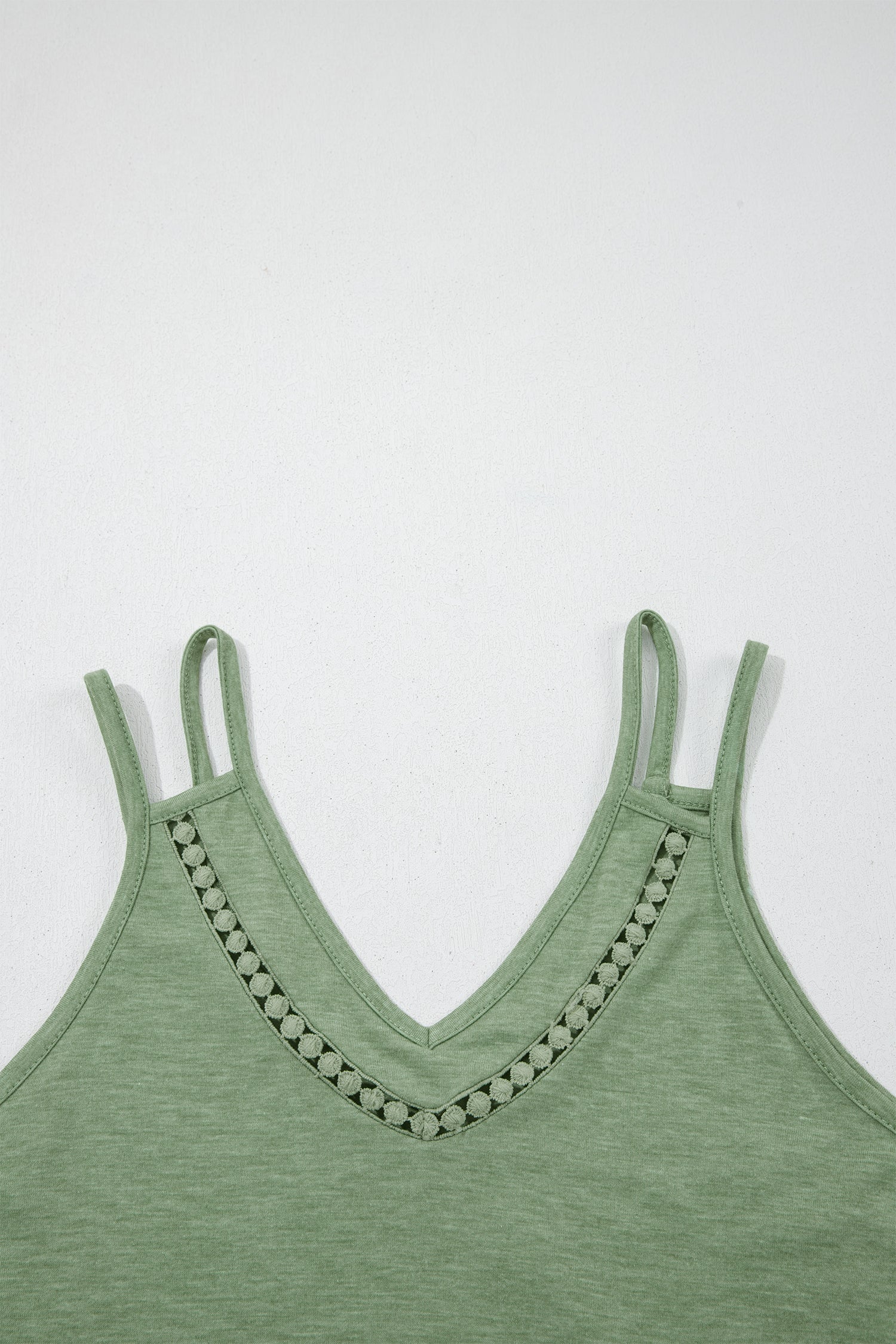 Grass Green Solid Color Lace Detail V Neck Sleeveless Shift Mini Dress
