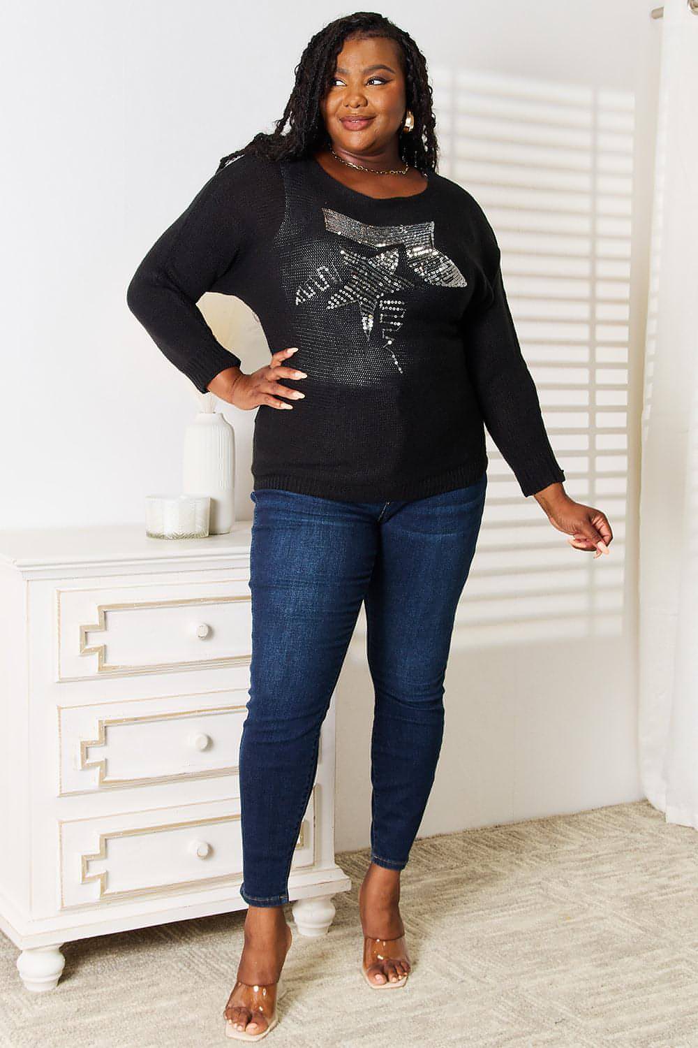 Blusa de punto con mangas dolman y estampado de lentejuelas