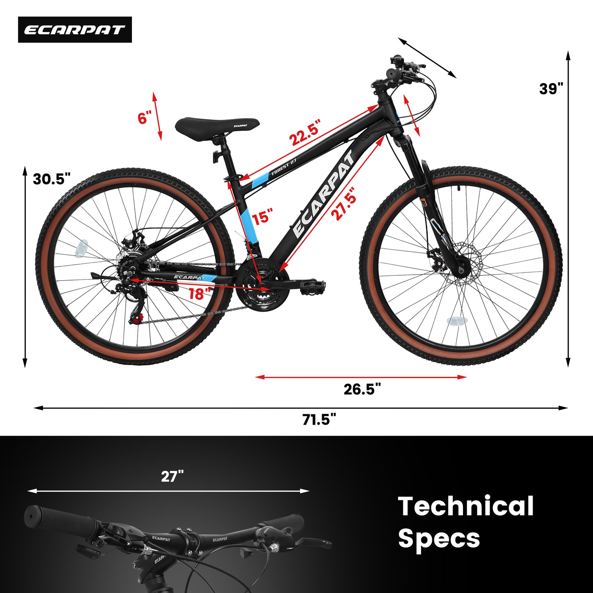 Carpat™ MTB Velocity 27 – 27.5" ALUMINIUM Mountain Bike (21-Speed, Black-Blue)