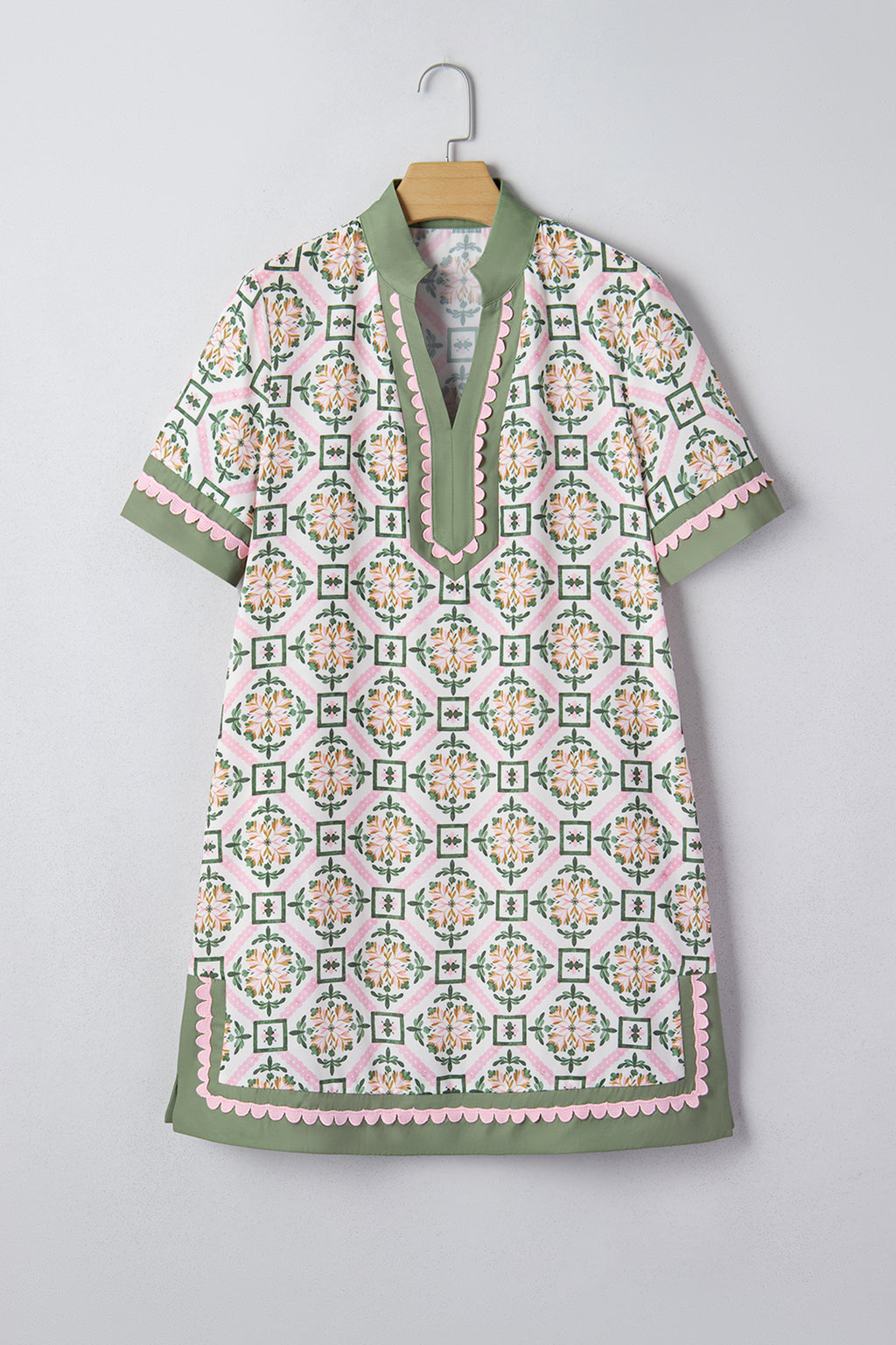 Multicolour Boho Geometric Flower Print Short Sleeve Loose Mini Dress