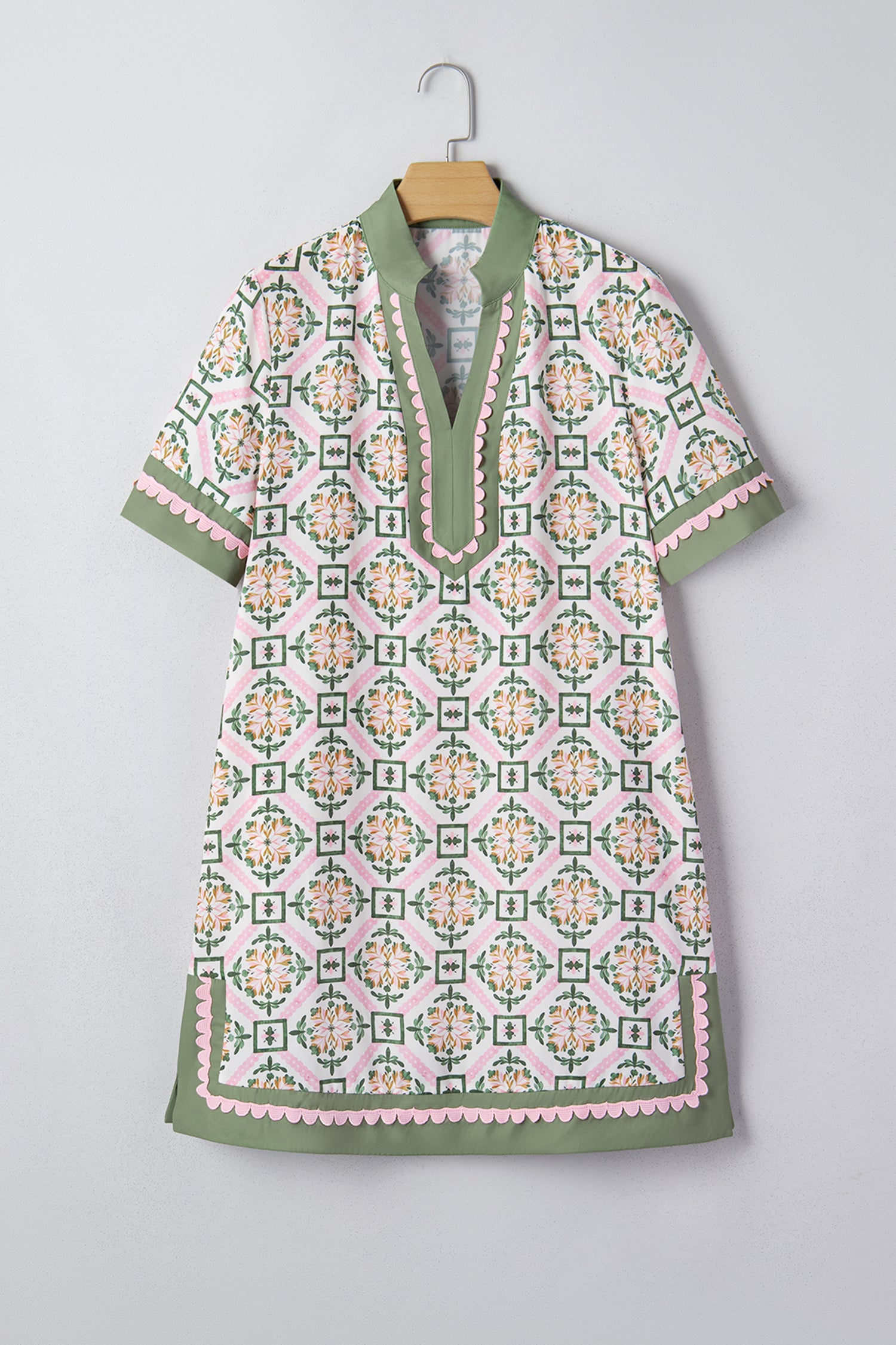 Multicolour Boho Geometric Flower Print Short Sleeve Loose Mini Dress