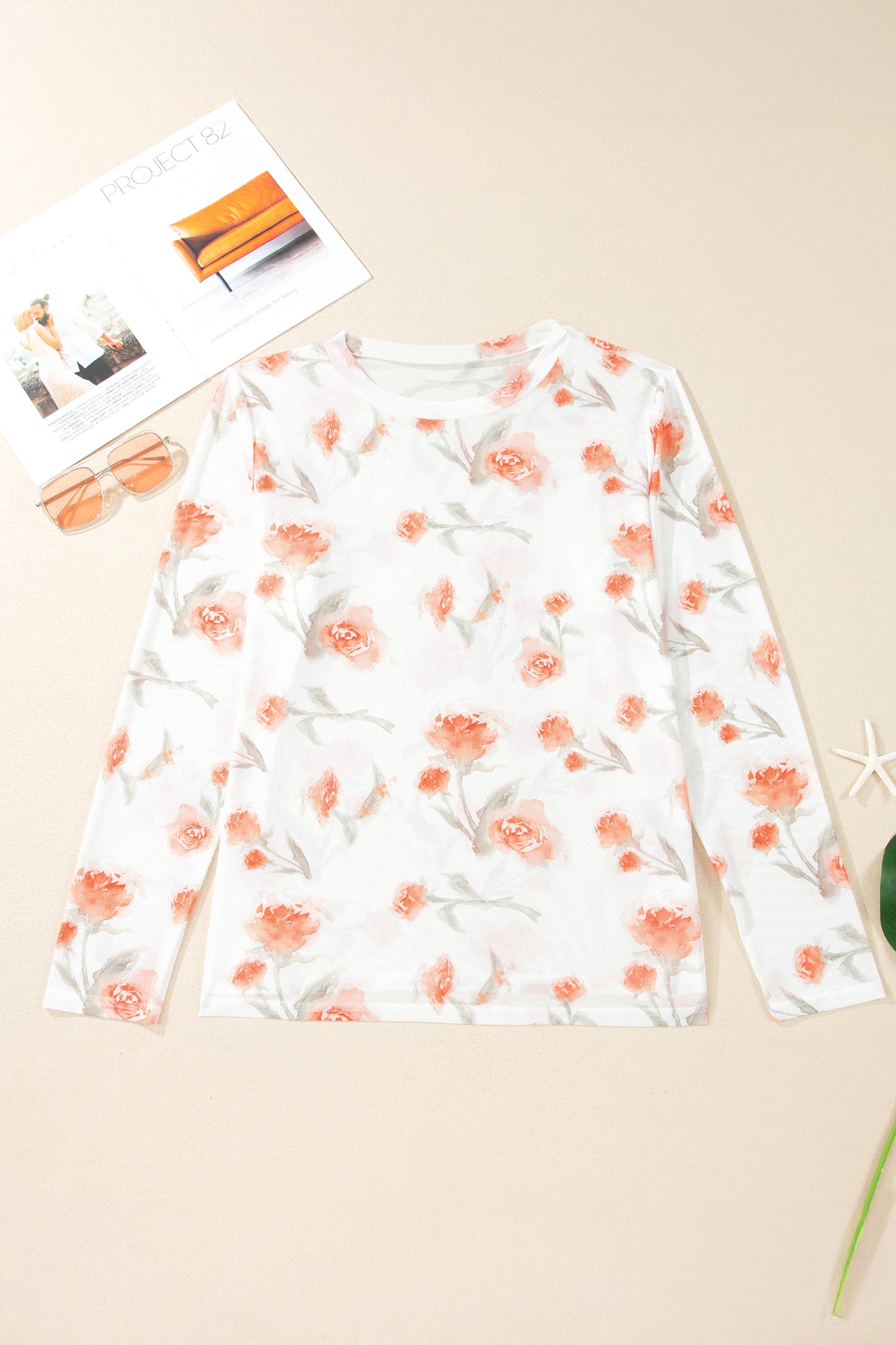 Red Plus Size Floral Print Sheer Mesh Long Sleeve Top