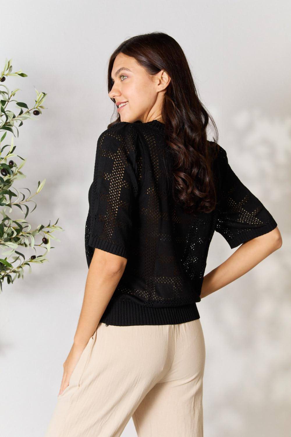 Top de punto con cuello redondo y ribete acanalado Mandy