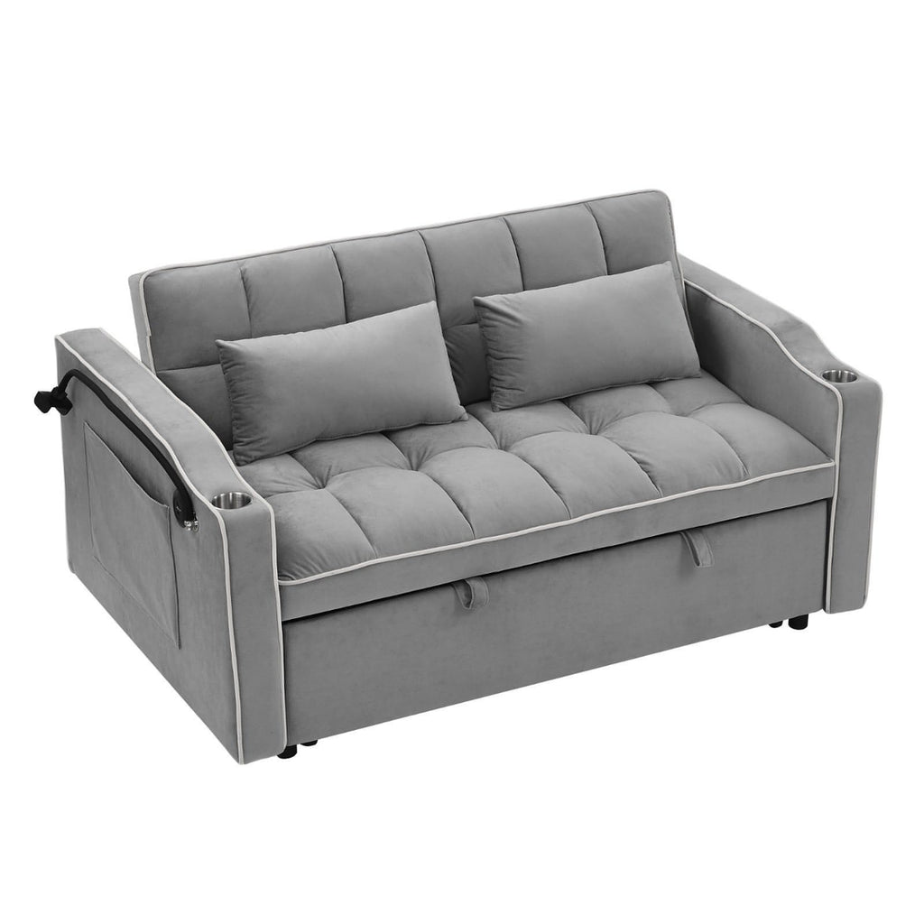 LuneluX_Home – 55.5" Foldable Velvet Sofa Bed (Adjustable in 3 Lengths, Gray)