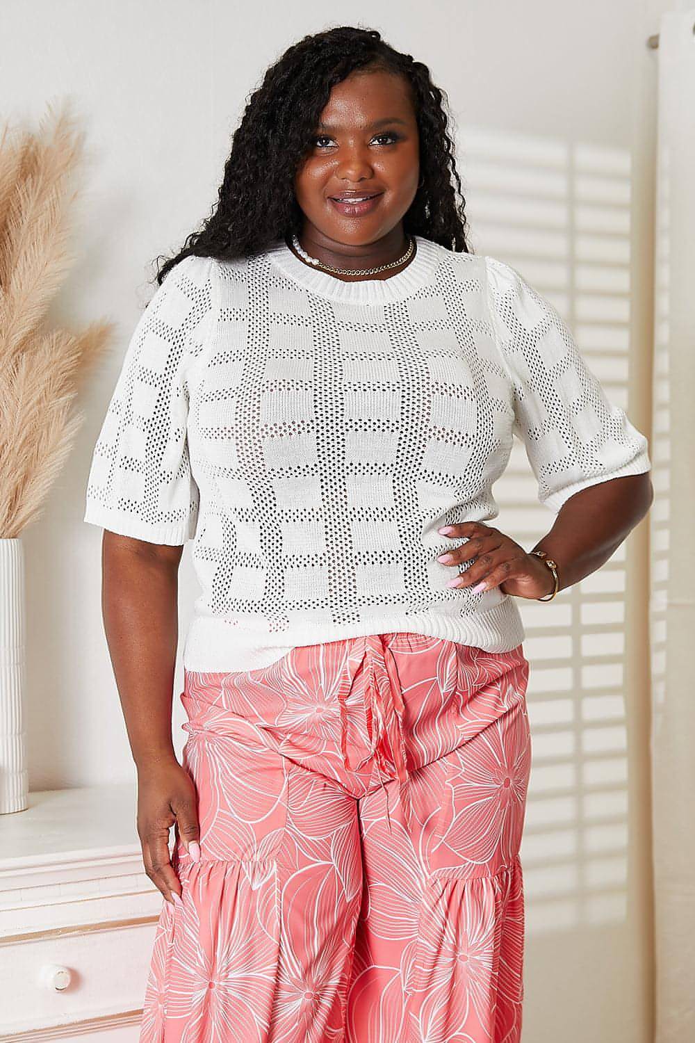 Mandy Ribbed Trim Round Neck Knit Top