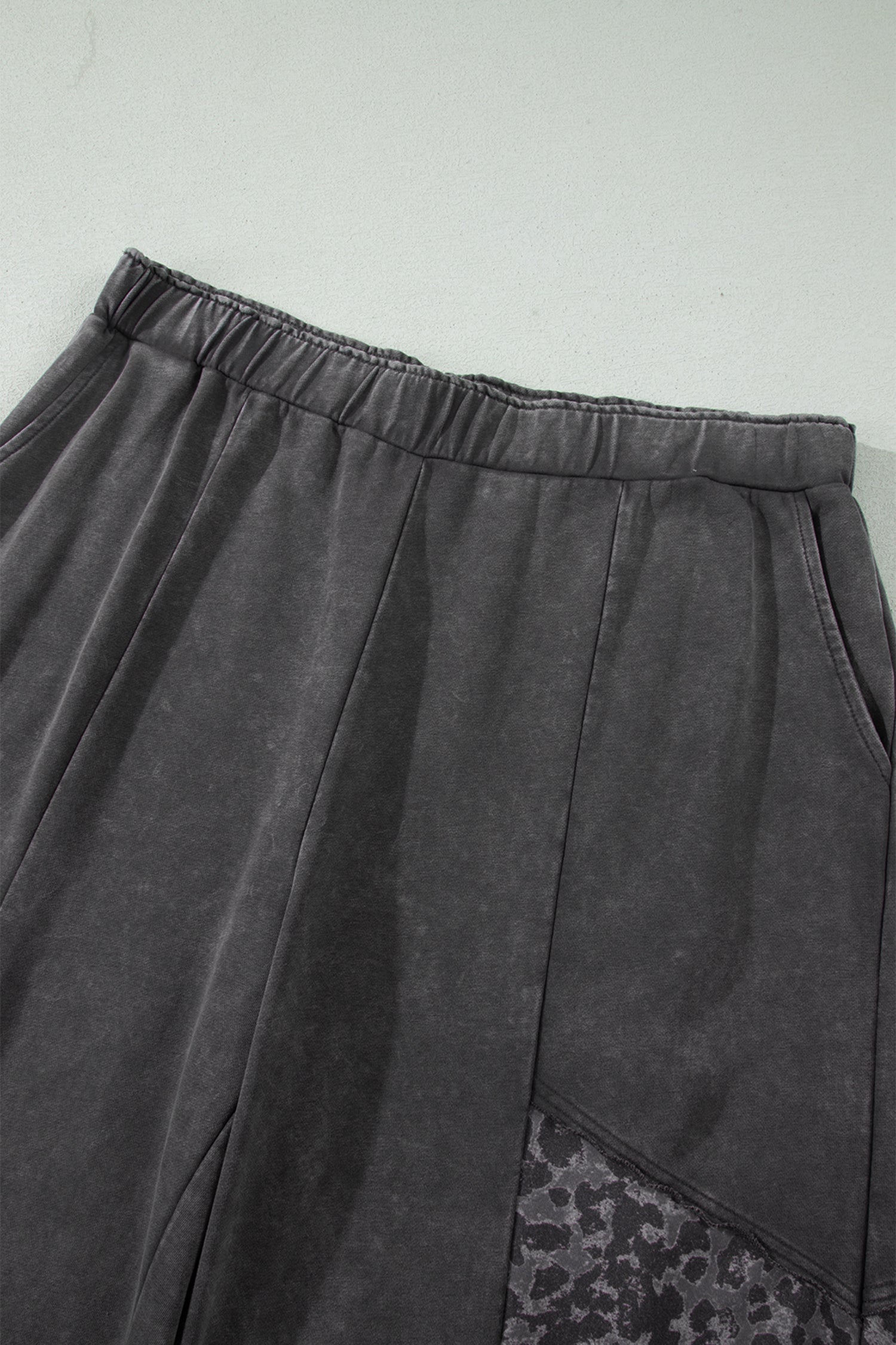 Dark Grey Plus Size Leopard Patchwork Mineral Wash Wide Leg Pants
